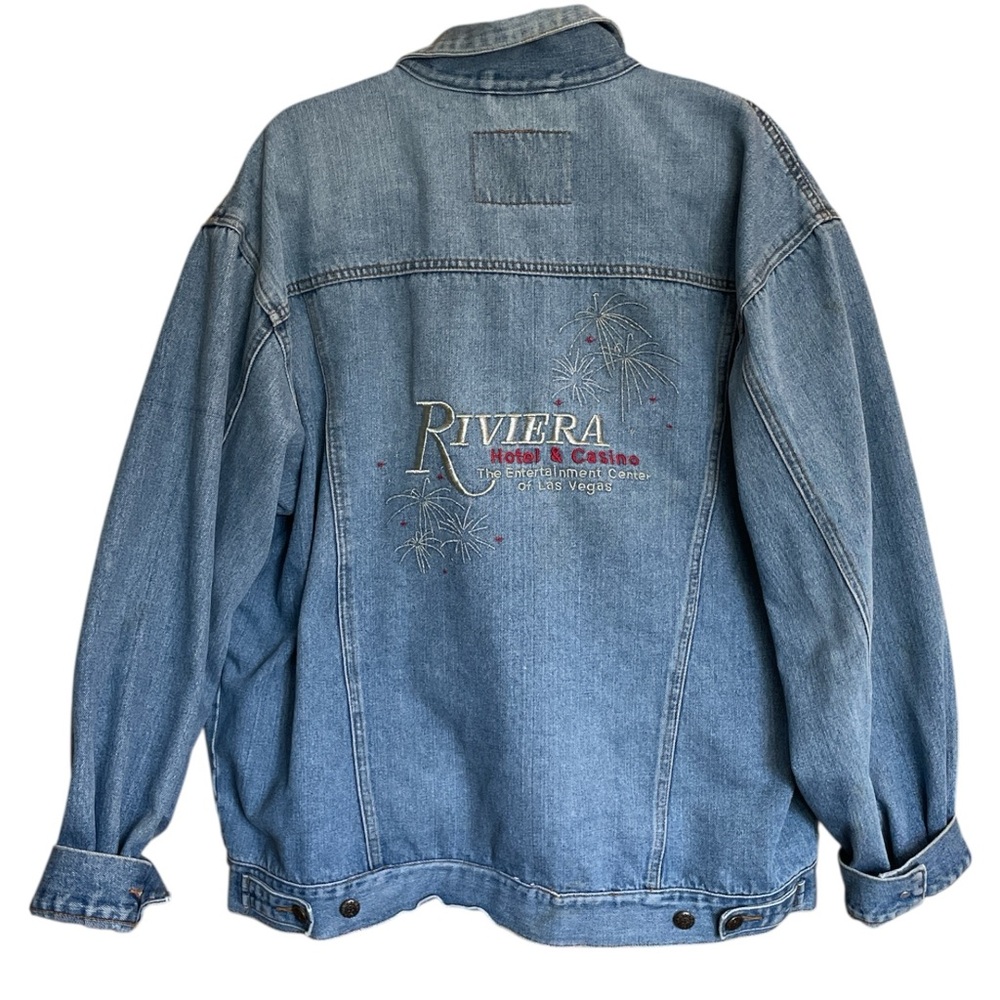 Vintage Riviera Hotel and Casino Embroidered Jean Jacket Trucker Style Mens XL